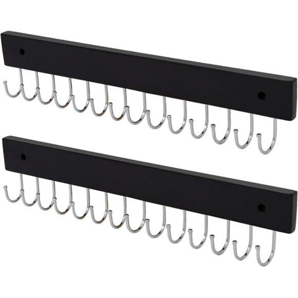 Wall Mounted Jewelry Organizer Black Wood Necklace Holder with 28 Hooks